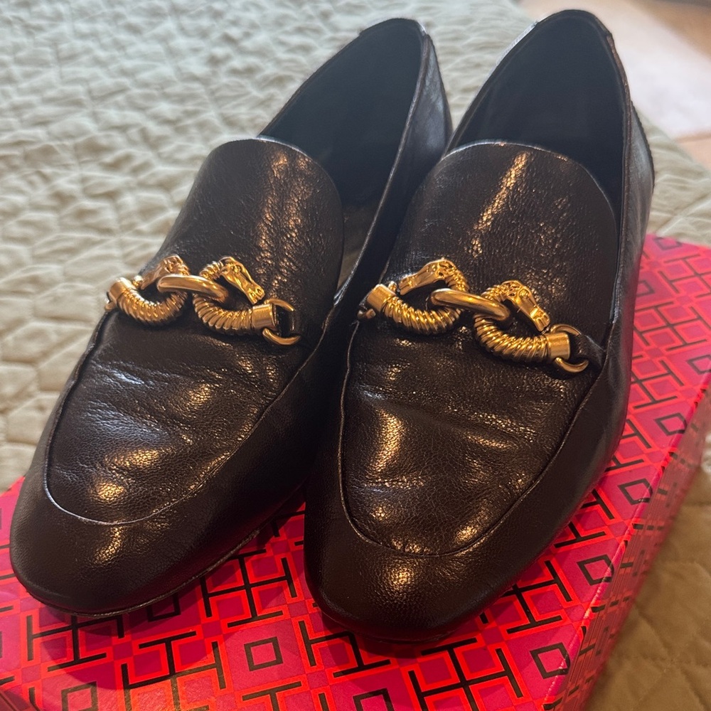Tory Burch Black Loafers with Gold Accent